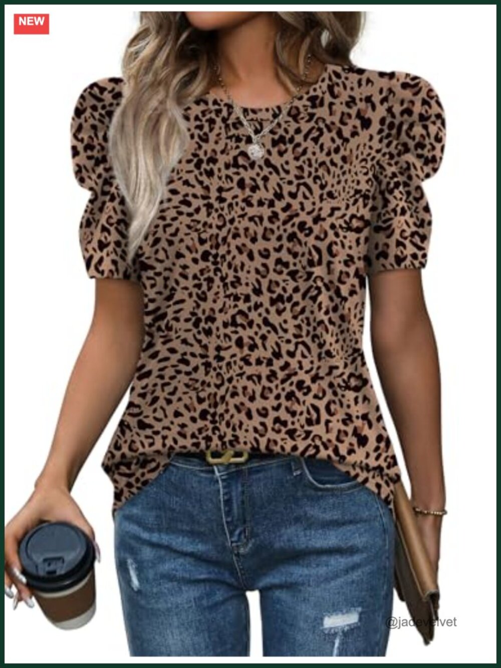Womens Puff Sleeve Crewneck T-Shirt Blouse Summer Top